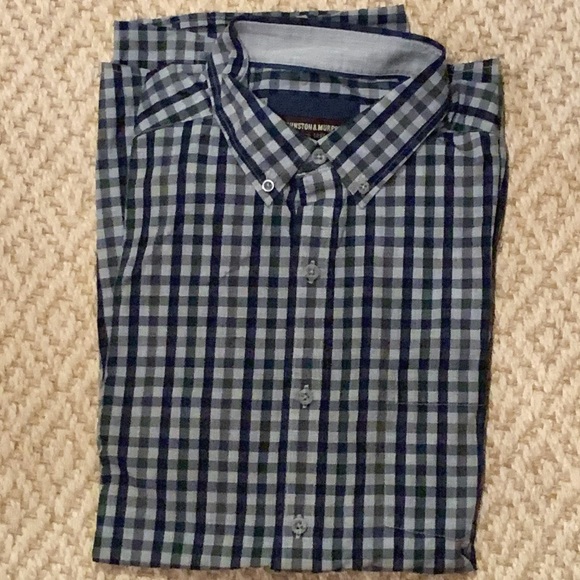 Johnston & Murphy Other - Johnston & Murphy Navy Blue / Gray Gingham Twill Button Down Shirt Size XL